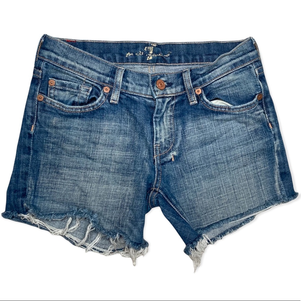 7 For All Mankind Medium wash mid rise denim cut off shorts women's 25